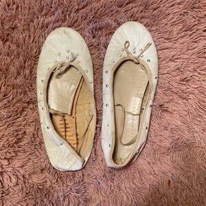 Ballet slippers, white with faux pearls, circa 80s